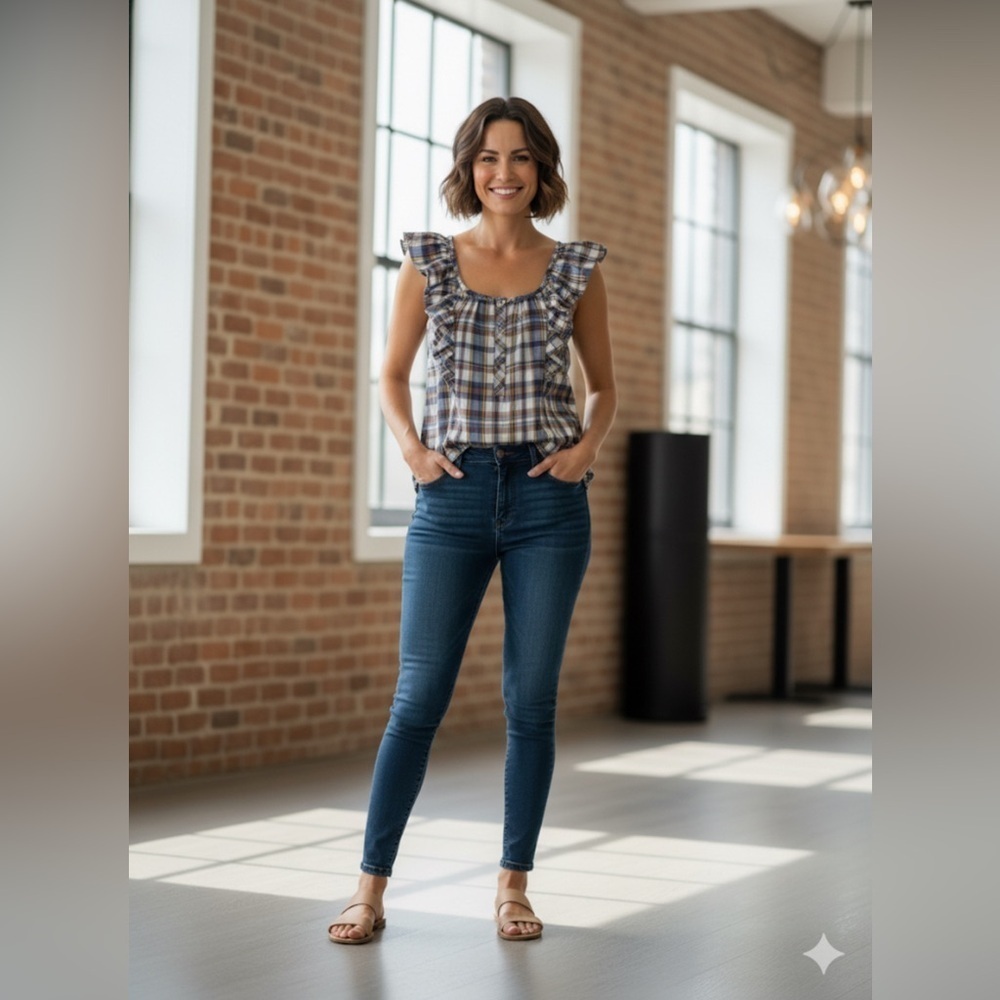 J. Crew Multicolor Plaid Ruffle Blouse - Picture 1 of 13